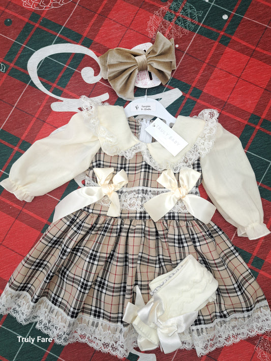 Double bow Cream tartan dress