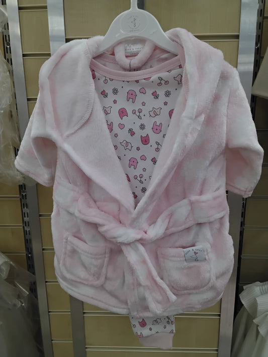 Baby Pink Plush Dressing Gown & Pyjama Set