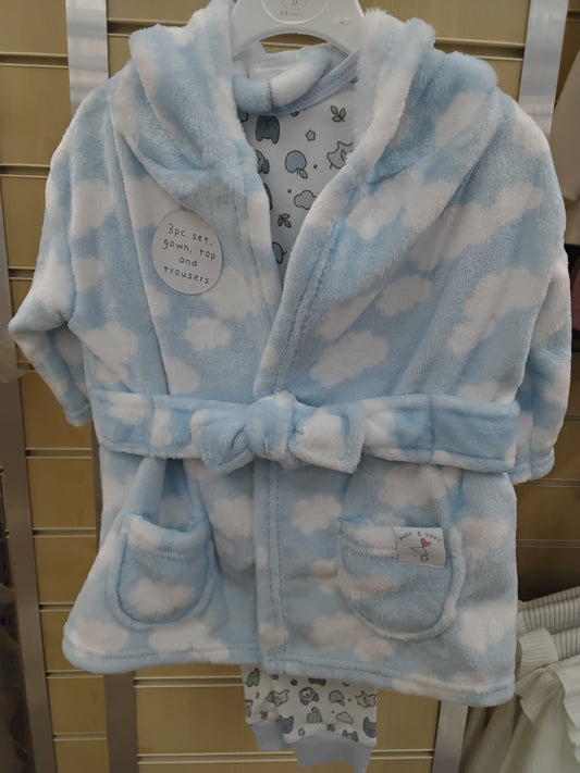 Baby Sky Plush Dressing Gown & Pyjama Set