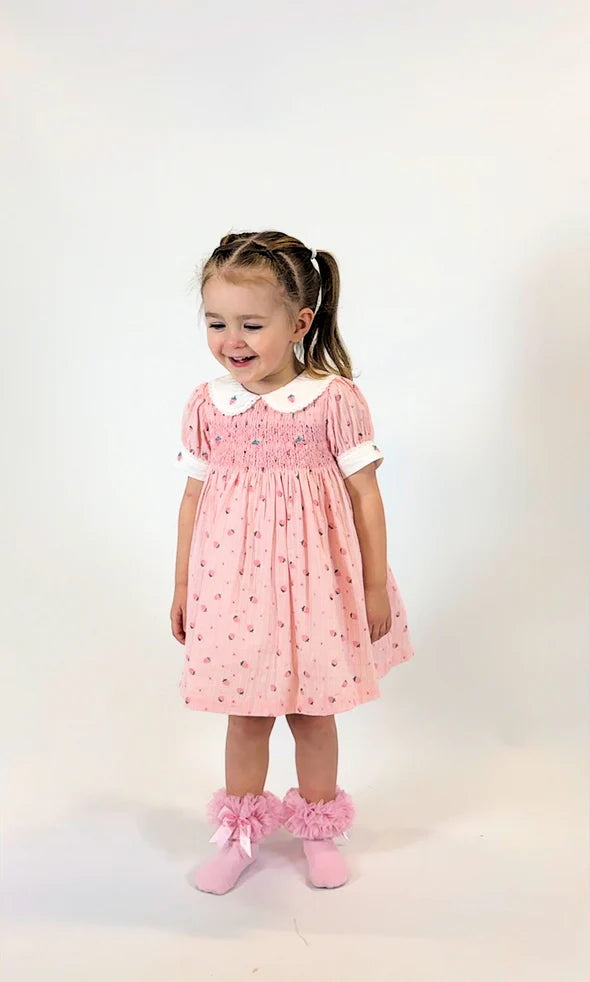 Girls Dress with Strawberry Print and Matching Headband