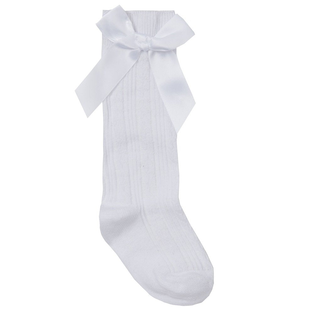 Baby Girls Knee High White Sock with Bow (1 Pair)