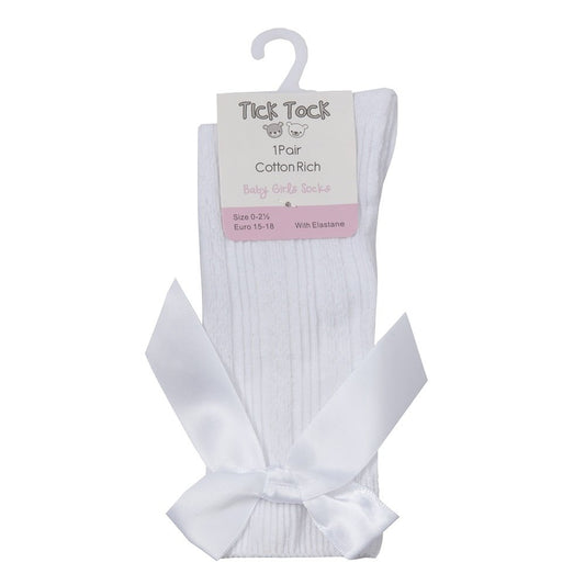 Baby Girls Knee High White Sock with Bow (1 Pair)