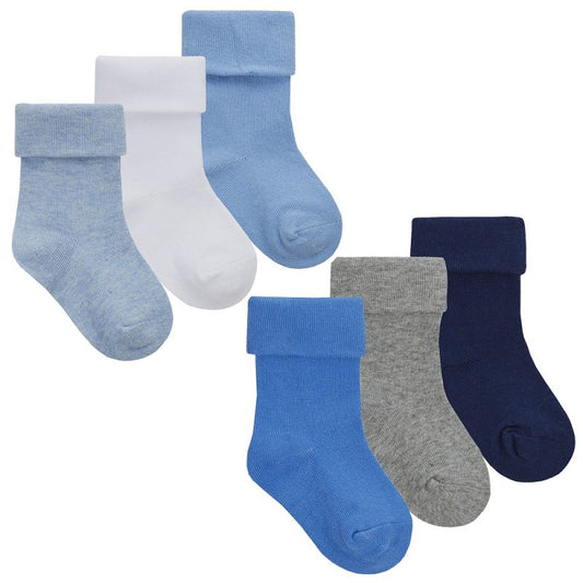 Baby Boys 3 Pack Plain Assorted Turn Over Socks