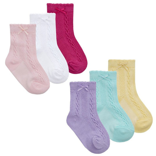 BABY GIRLS 3 PACK CABLE/ BOW SOCKS