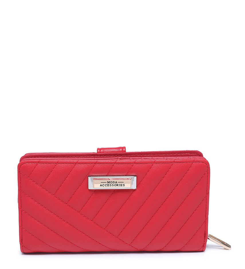 Red Ladies Purse with Stitched Detailing