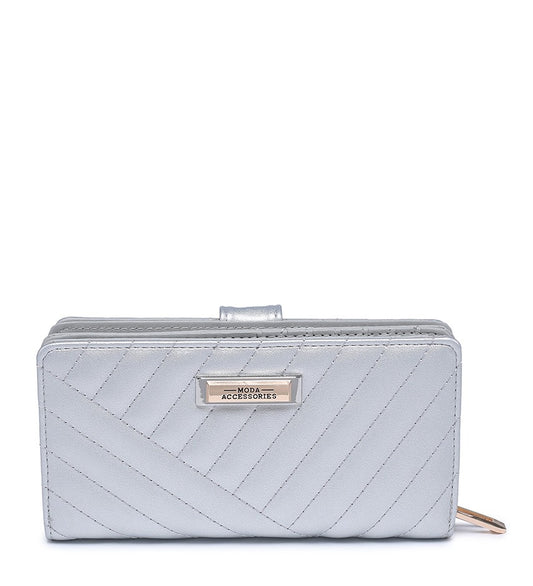 Silver Ladies Purse with Stitched Detailing