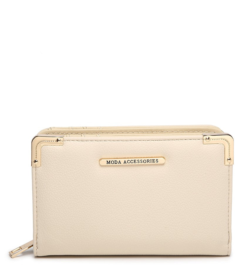 Small Ladies Purse with Gold Detailing in Beige