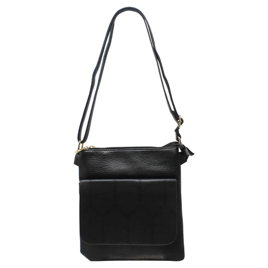 Duo-Compartment Crossbody With Honeycomb Front Flap 6668 Black