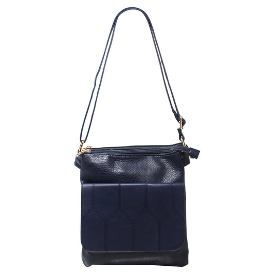 Duo-Compartment Crossbody With Honeycomb Front Flap 6668 Blue