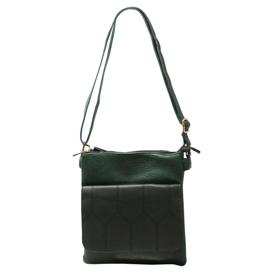 Duo-Compartment Crossbody With Honeycomb Front Flap 6668 Green