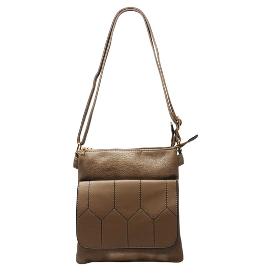 Duo-Compartment Crossbody With Honeycomb Front Flap 6668 Khaki