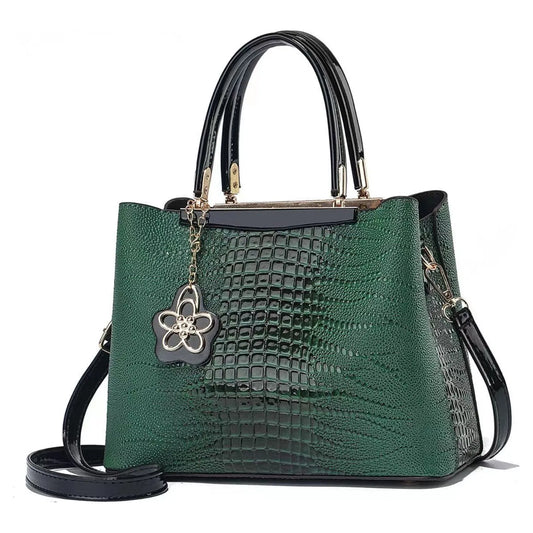 Croc Patterned Multi-Compartments Handbag 68939 Green