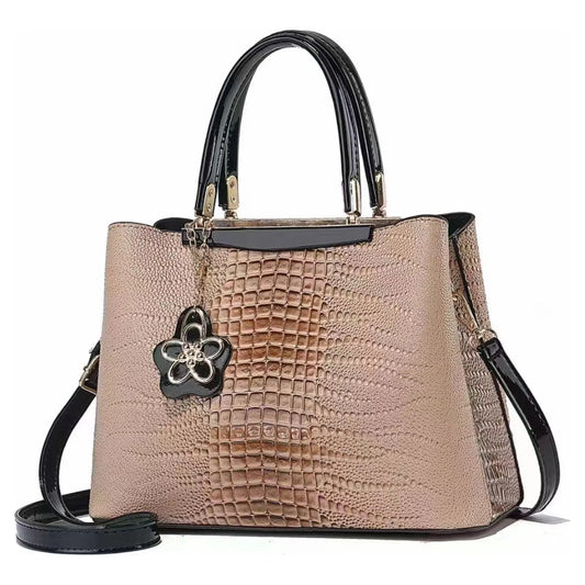 Croc Patterned Multi-Compartments Handbag 68939 Khaki