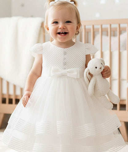 Baby Girl Ivory Astrid Flutter Sleeves Christening Dress