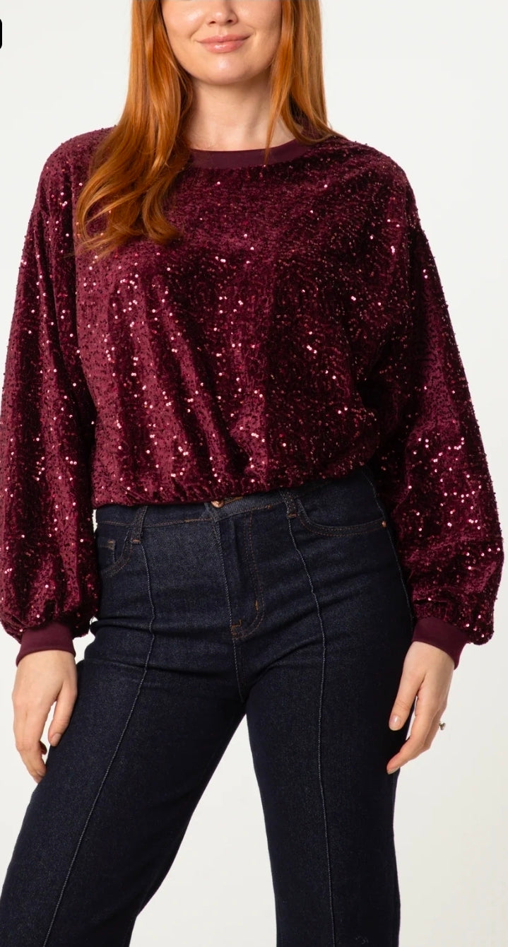Sequin Wine Round Neck Jumper (8-16)