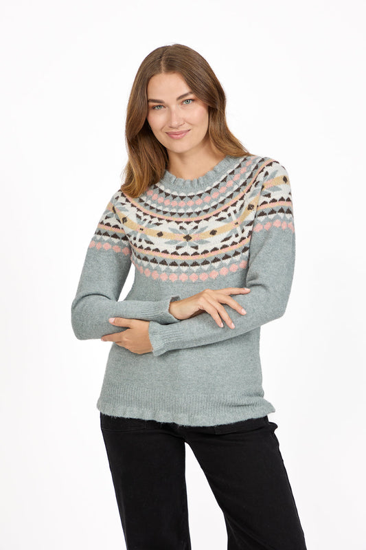 Blue Fair Isle Yoke Crew Neck Knit Jumper