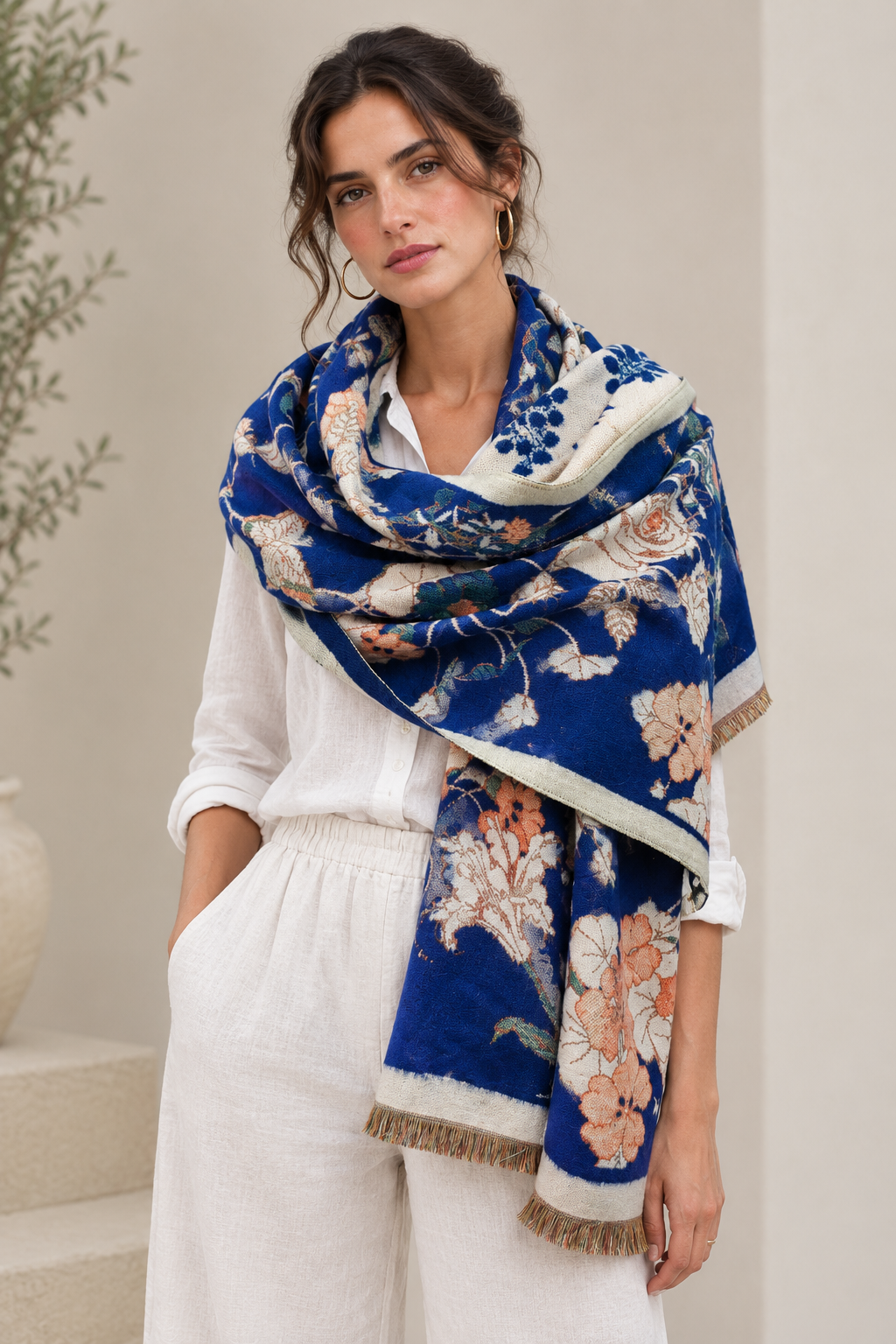 Soft Reversable Floral Patterned Navy Scarf
Shawl Wrap