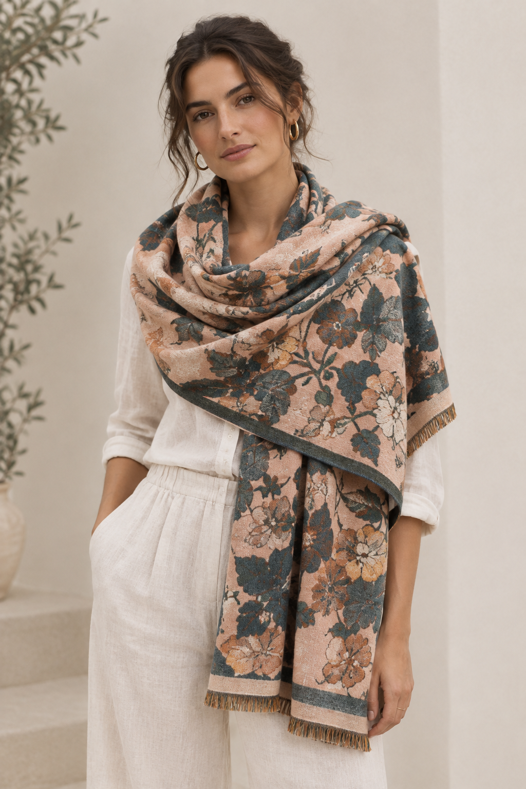 Soft Reversable Floral Patterned Pink Scarf
Shawl Wrap