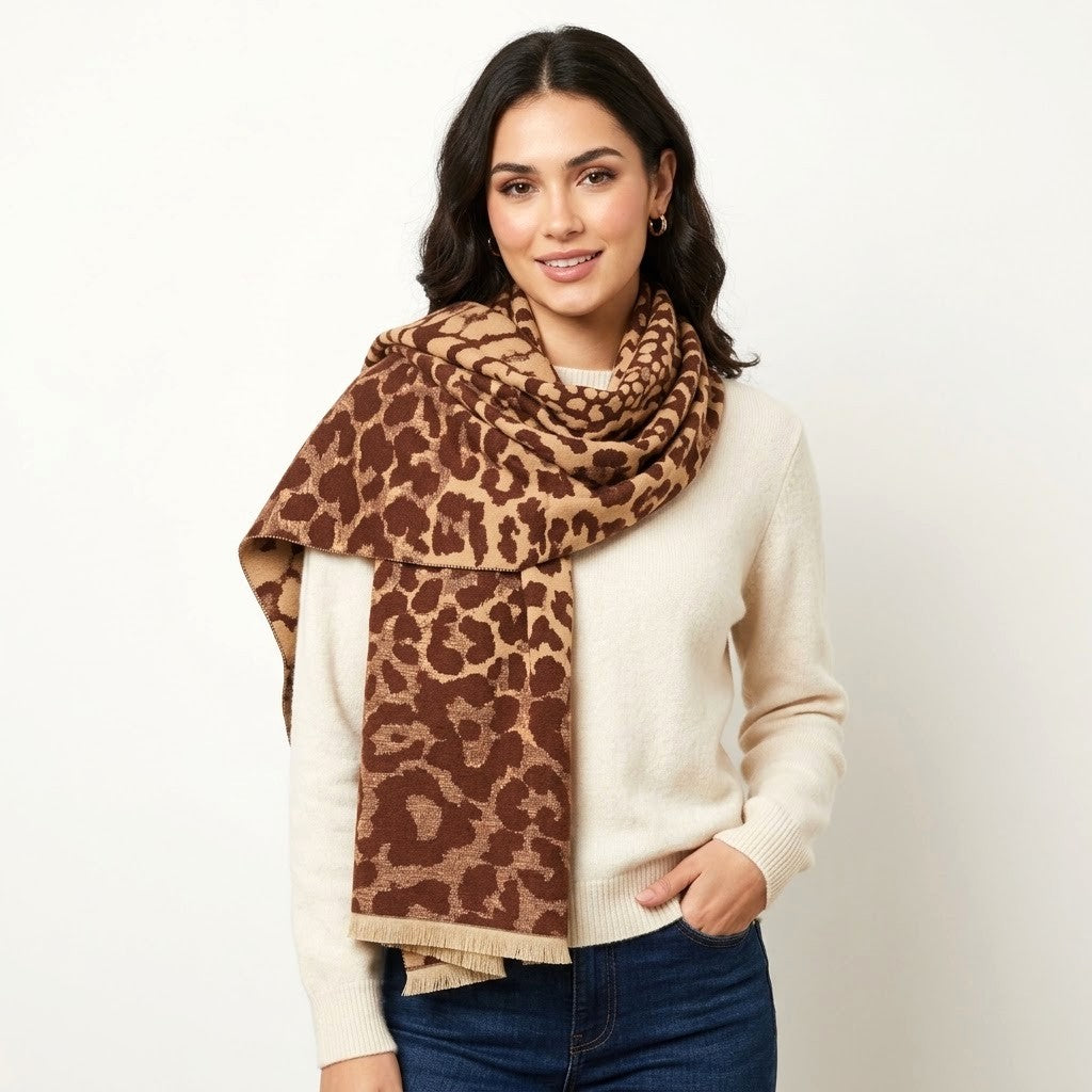 Soft Reversable Leopard Patterned Brown Scarf
Shawl Wrap