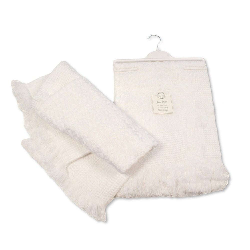 Baby White Acrylic Christening Shawl