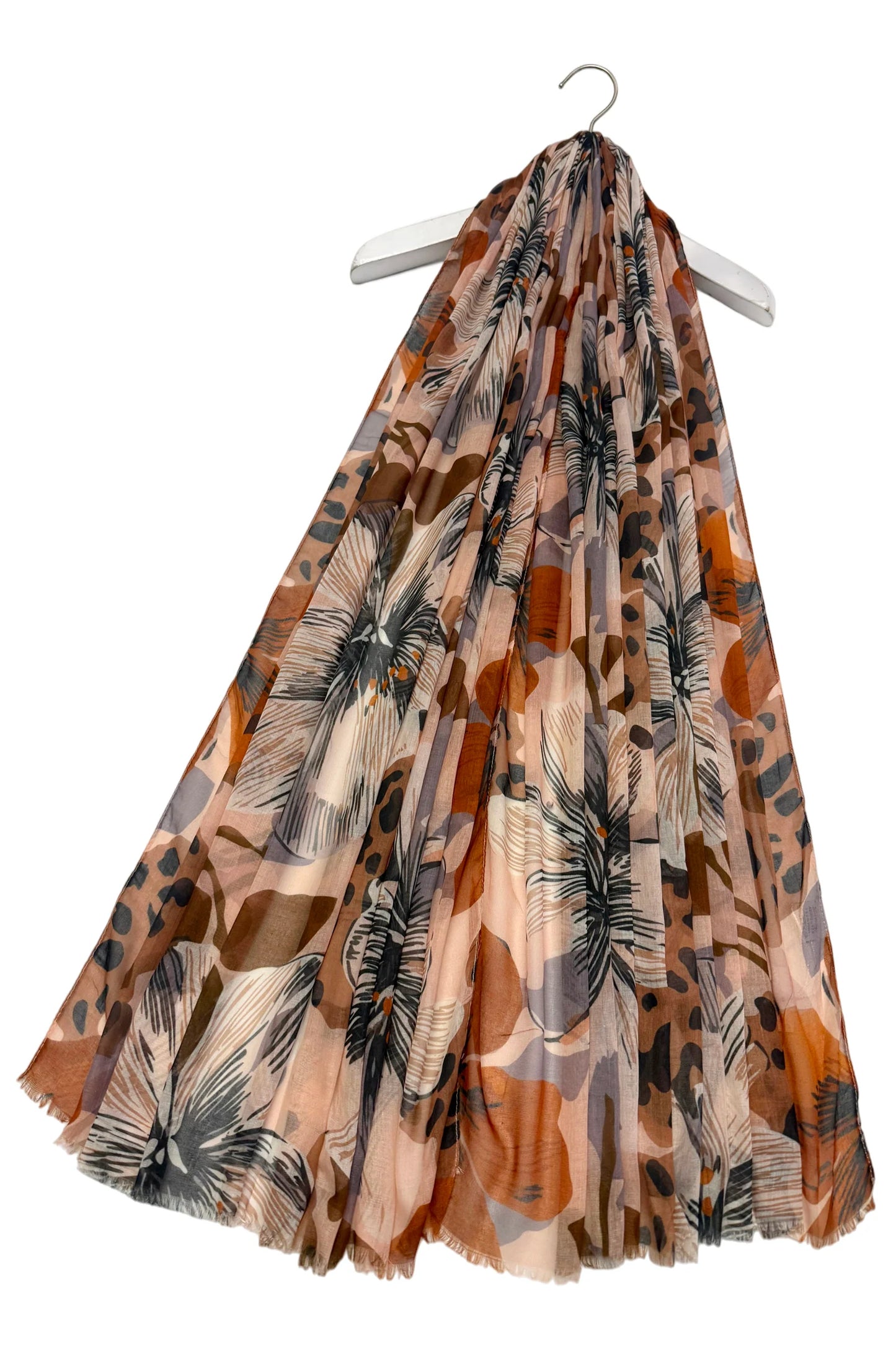 Hibiscus and Leopard Print Frayed Scarf