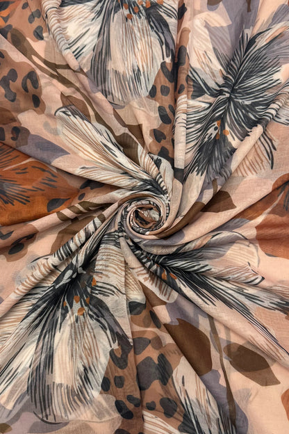 Hibiscus and Leopard Print Frayed Scarf