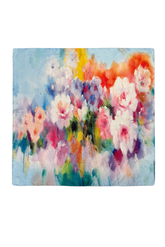 Art Abstract Print Silk Floral Scarf