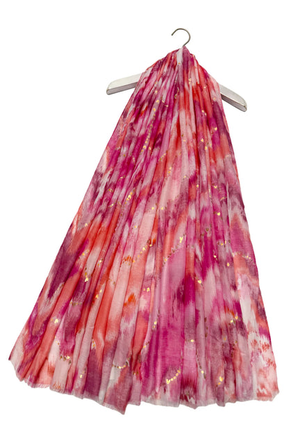 Tie Dye & Foiled Love Heart Scarf in Pink