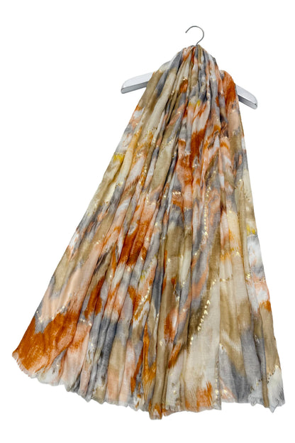 Tie Dye & Foiled Love Heart Scarf in Orange