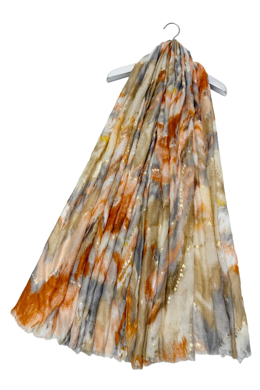 Tie Dye & Foiled Love Heart Scarf in Orange