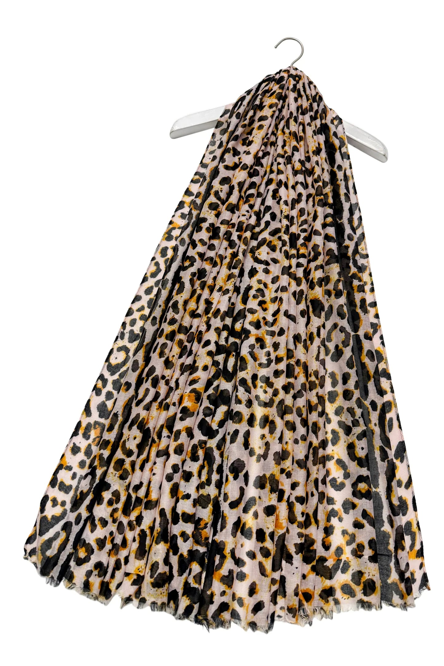 Leopard Print Frayed Scarf in Grey