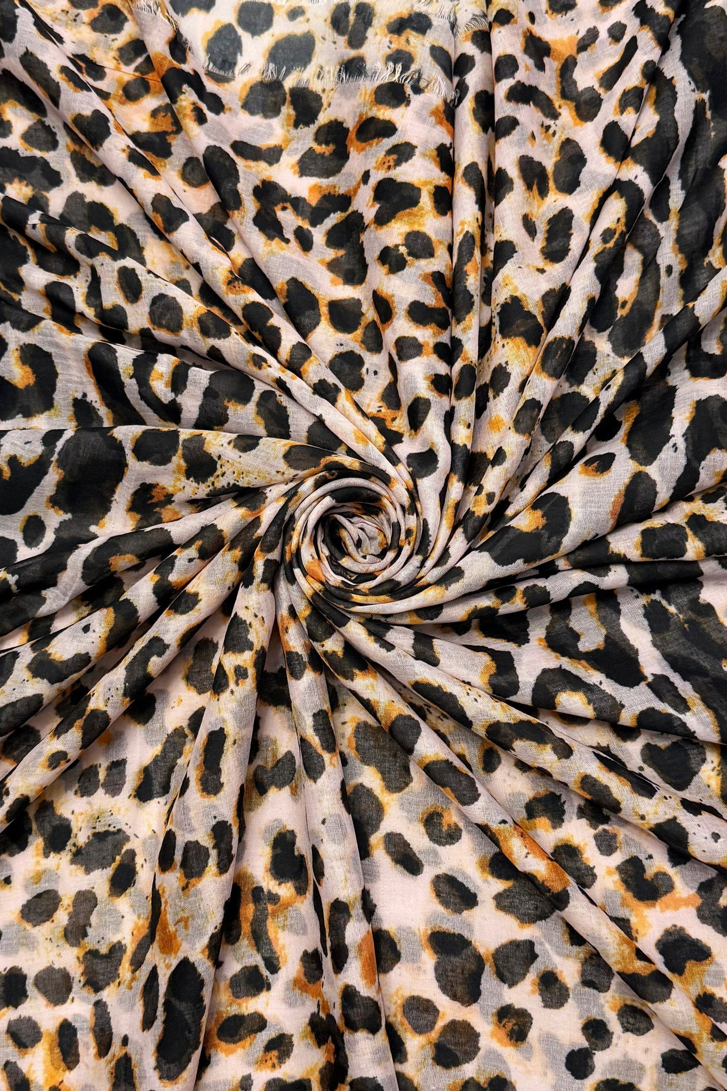 Leopard Print Frayed Scarf in Grey