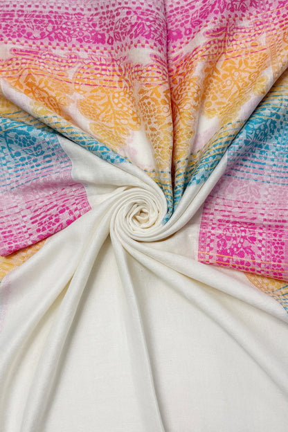 Paisley Cotton Frayed Scarf in Cream/Fuchsia