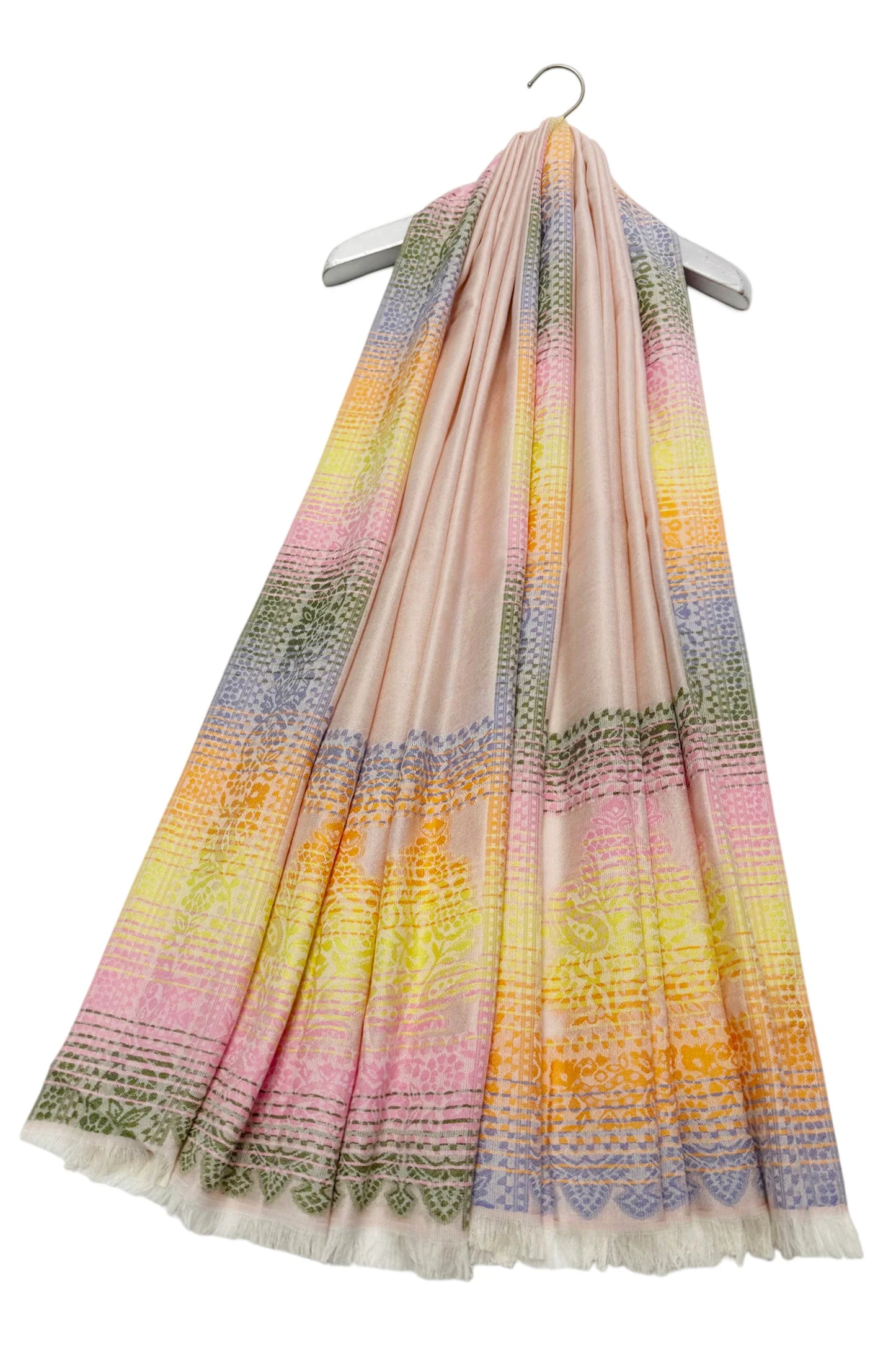 Paisley Cotton Frayed Scarf in Pink