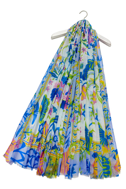 Blue Lotus Flower Print Scarf