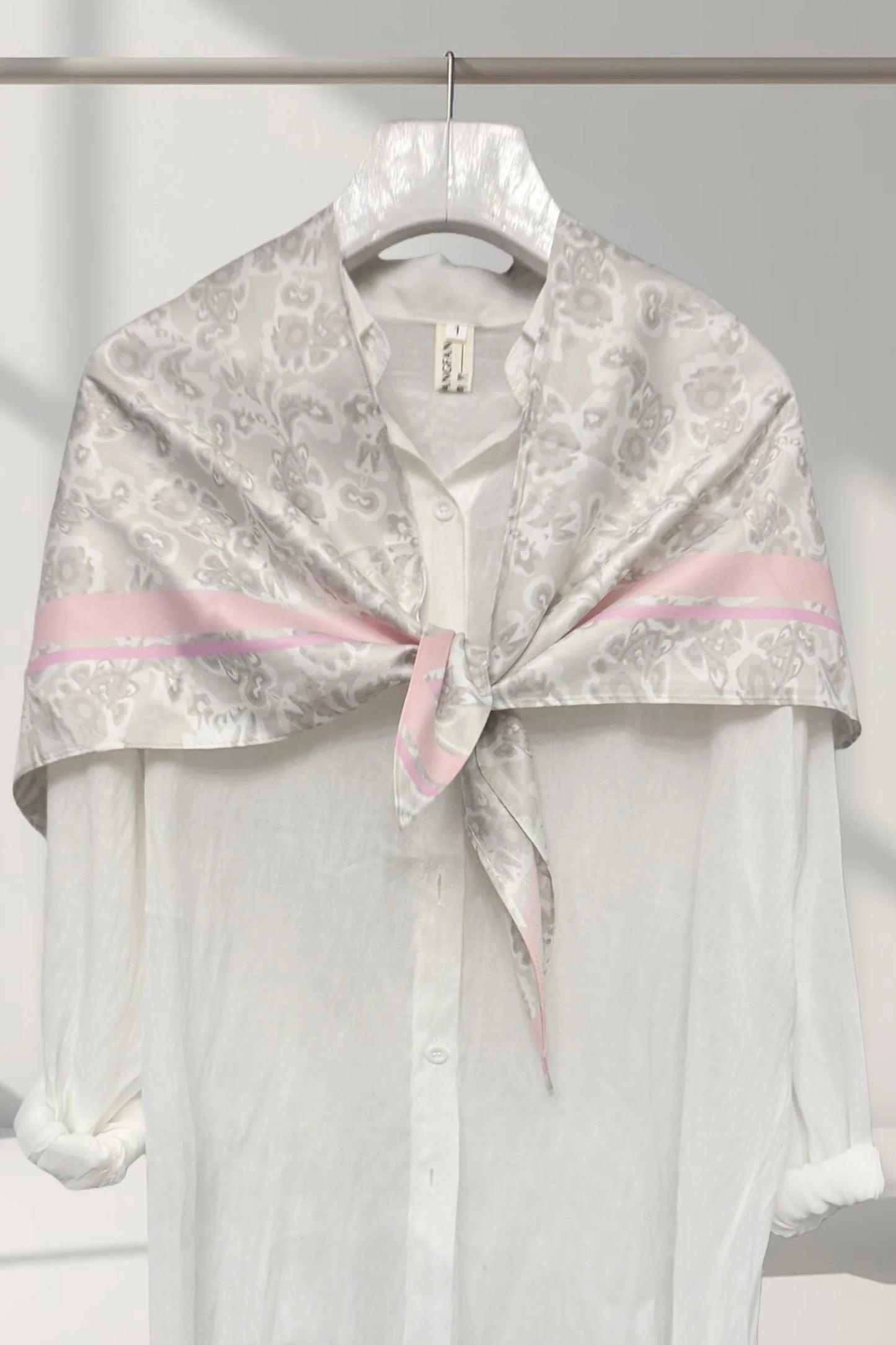 Grey Paisley Print & Border Print Silk Triangle Scarf