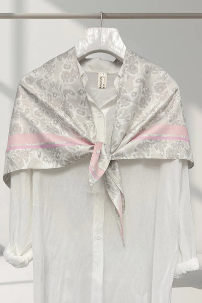 Grey Paisley Print & Border Print Silk Triangle Scarf