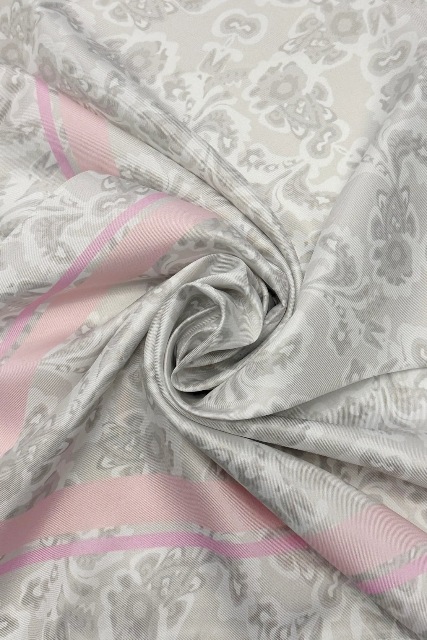 Grey Paisley Print & Border Print Silk Triangle Scarf