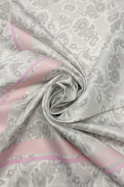 Grey Paisley Print & Border Print Silk Triangle Scarf