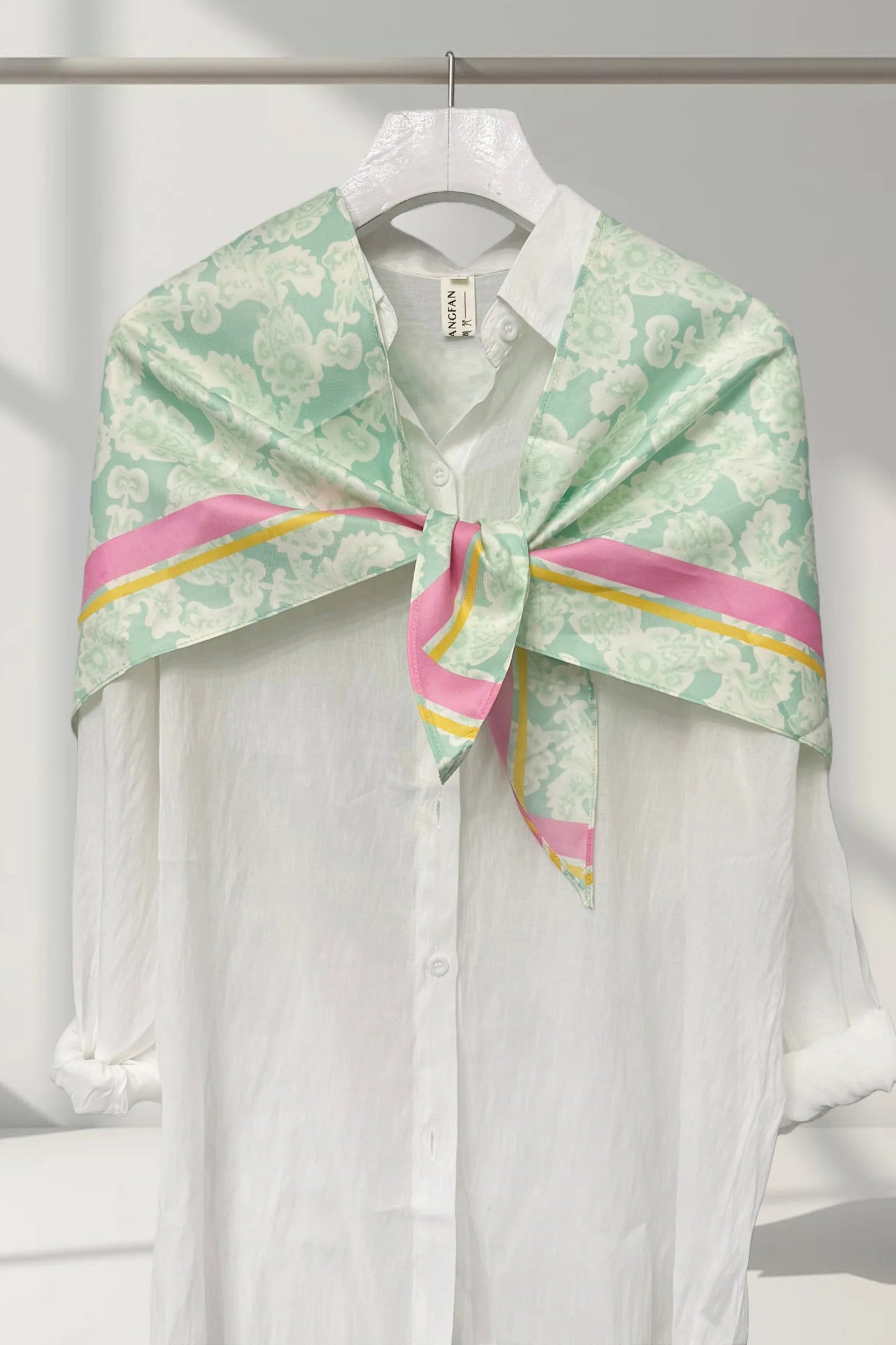 Mint Green Paisley Print & Border Print Silk Triangle Scarf