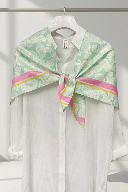 Mint Green Paisley Print & Border Print Silk Triangle Scarf