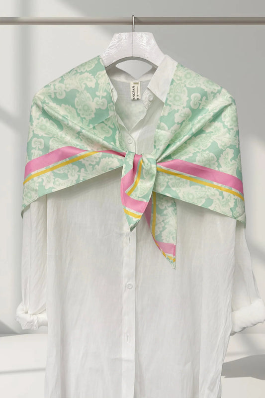 Mint Green Paisley Print & Border Print Silk Triangle Scarf