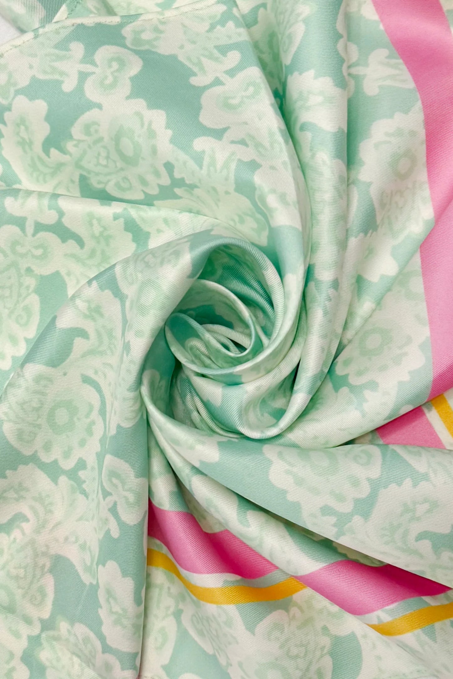 Mint Green Paisley Print & Border Print Silk Triangle Scarf