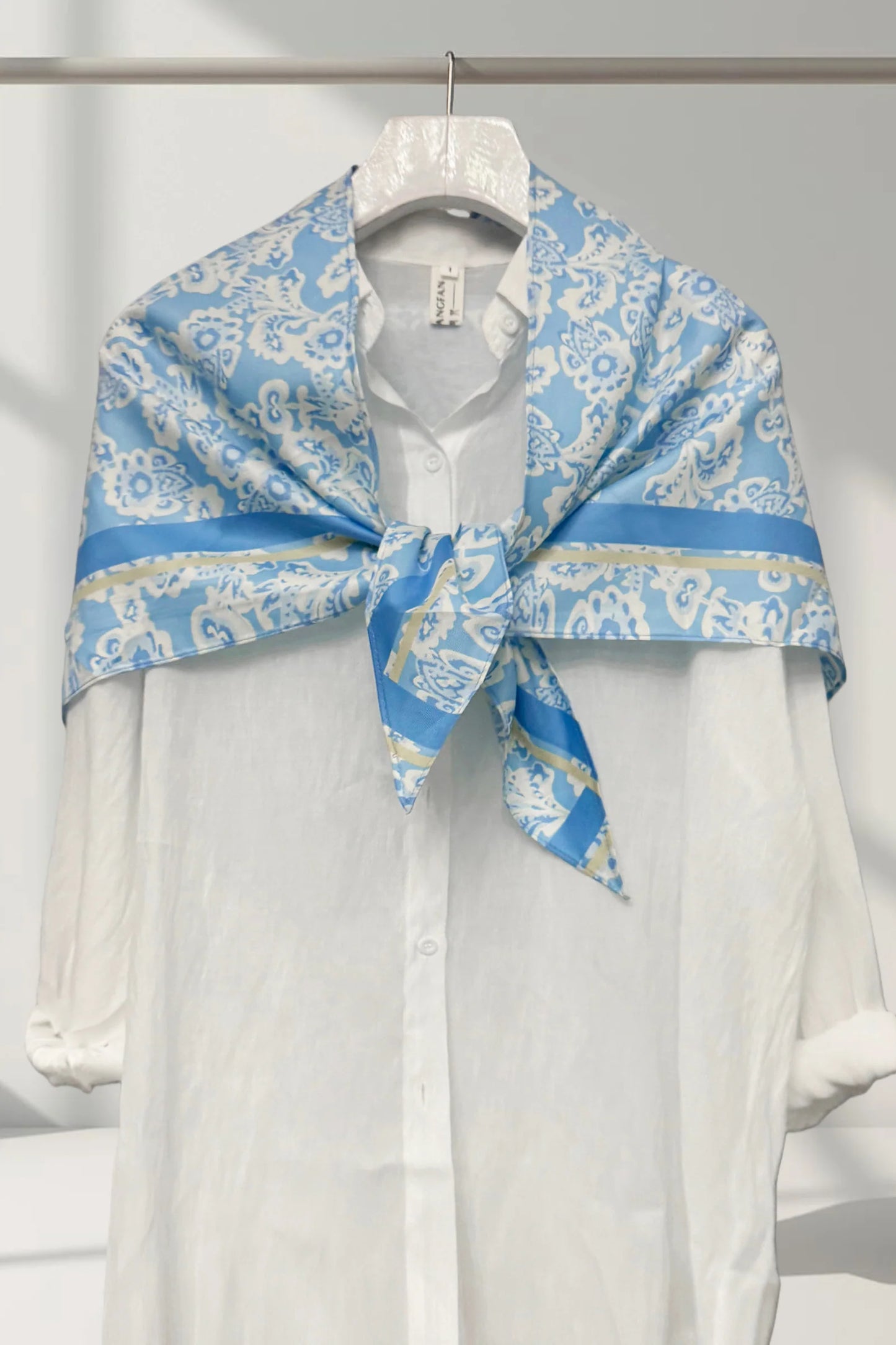 Blue Paisley Print & Border Print Silk Triangle Scarf