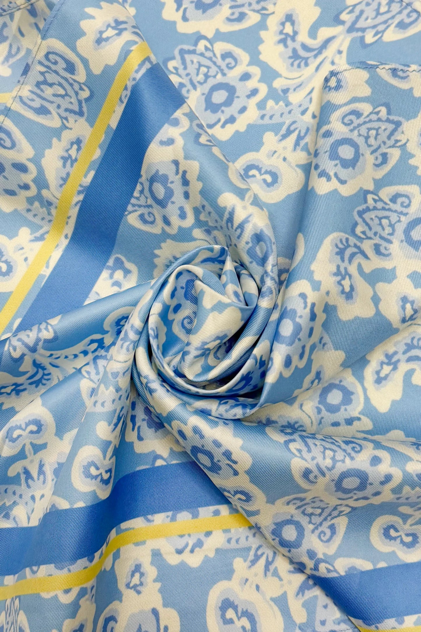 Blue Paisley Print & Border Print Silk Triangle Scarf