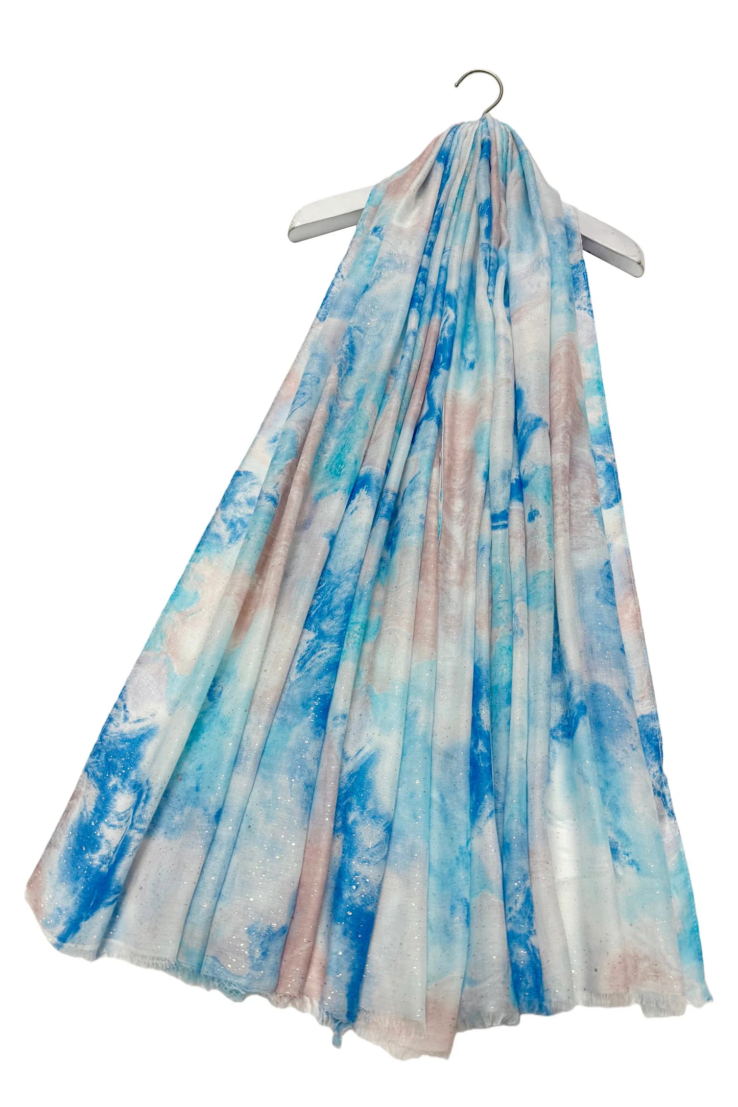 Marble Ink Print Foiled Scarf in Blue