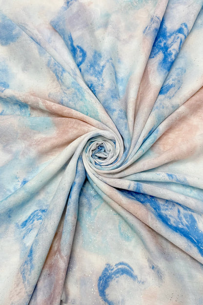 Marble Ink Print Foiled Scarf in Blue