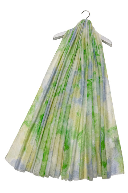 Marble Ink Print Foiled Scarf in Green