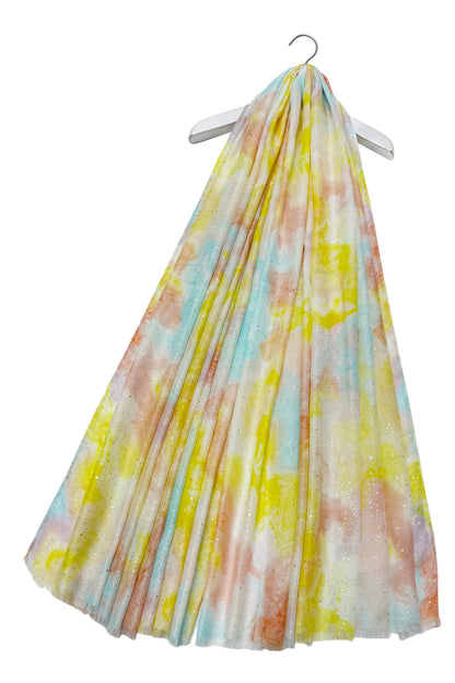 Marble Ink Print Foiled Scarf in Yellow