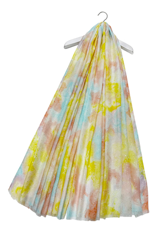 Marble Ink Print Foiled Scarf in Yellow